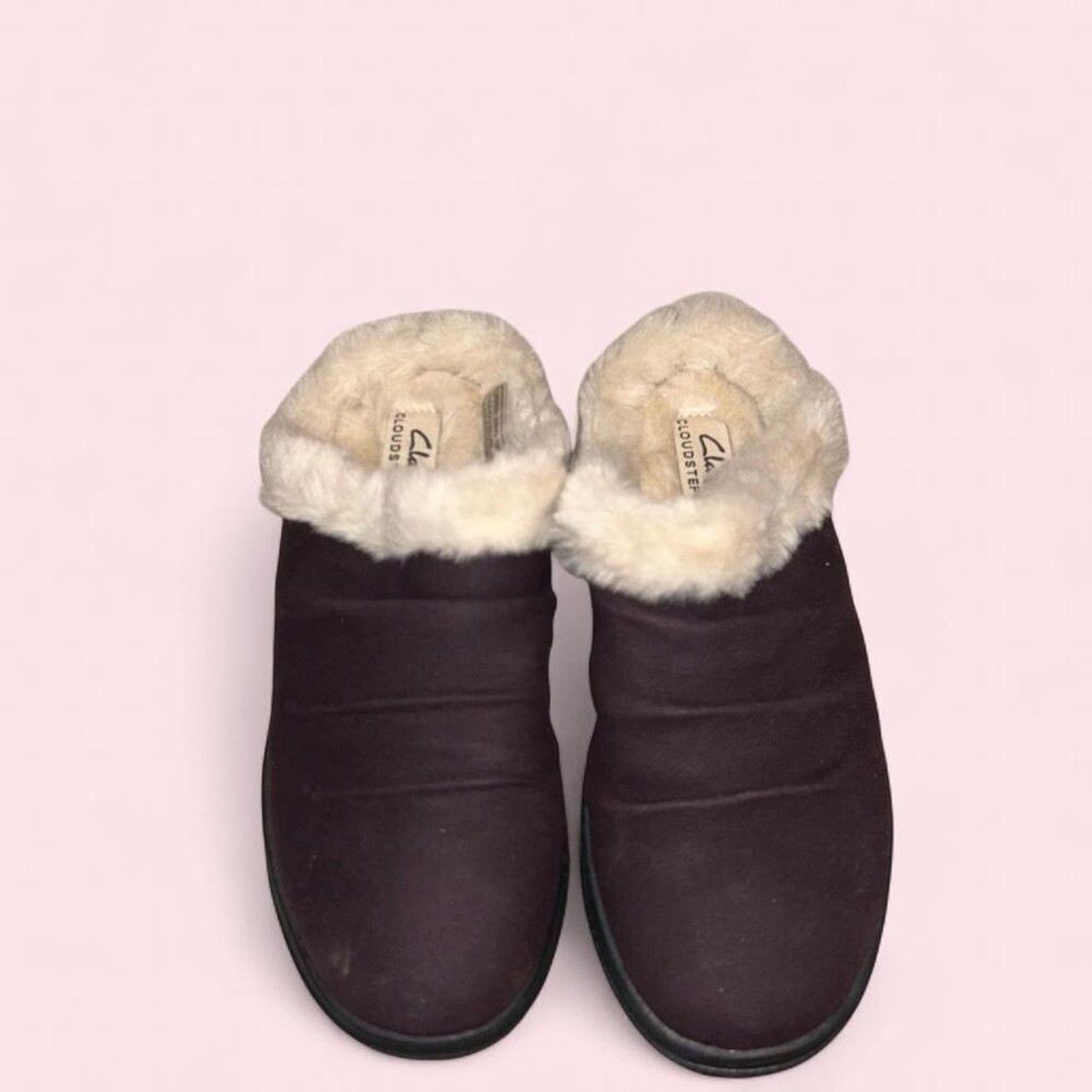 NEW CLARKS Cloudsteppers - size 6 Brown Faux Fur trim Grandmacore Comfy Winter